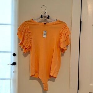 Express Peach Ruffle Sleeve Women's Bodysuit